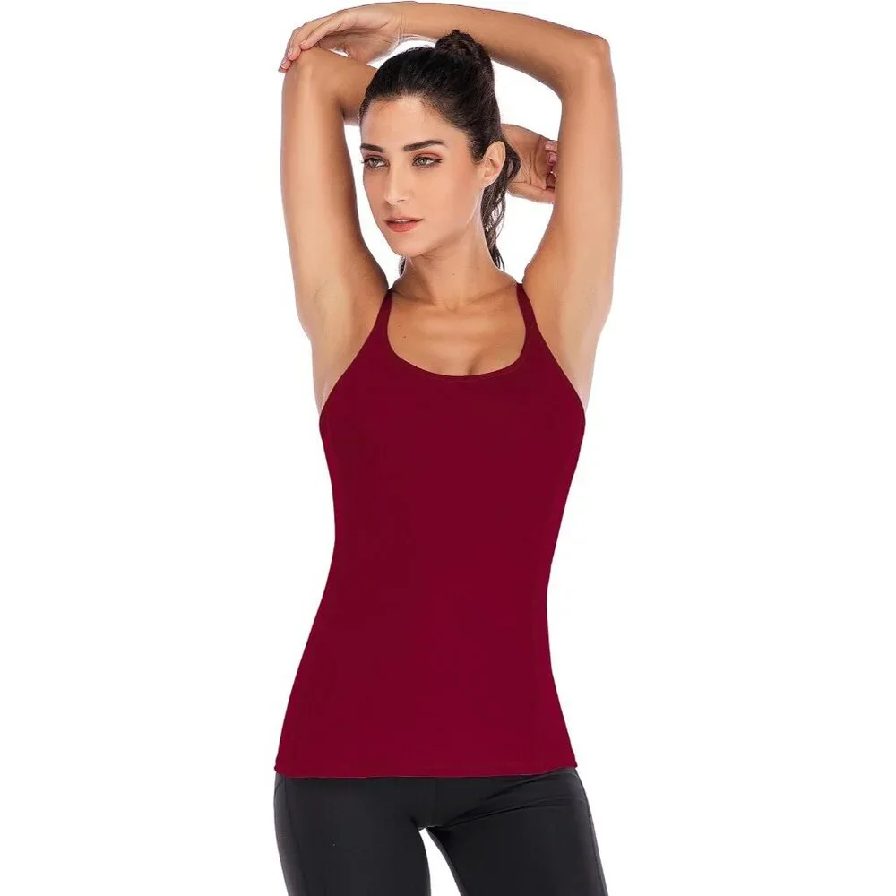 Yoga Tank Top Women Activewear Built-in Shelf Bra Strappy Back Medium - Picture 3 of 7